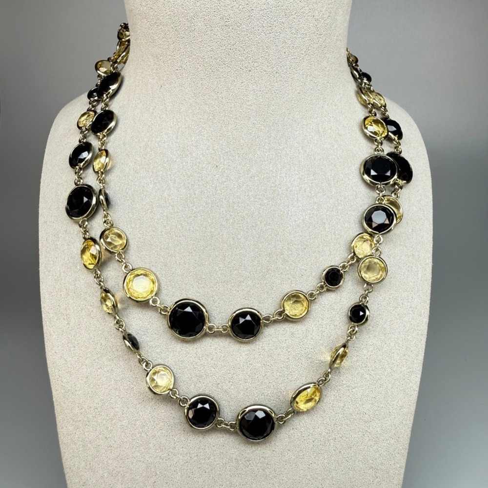 Anne Klein Open Bezel Crystal Station Necklace Gold Tone 42"